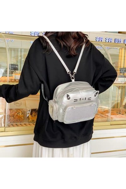 synshop Ita Bag Hellokittyy Gümüş Silver Sırt Çantası Tote Omuz Çanta Kedi Kulaklı Kore Japon Y2k Lüx Deri Kadın Genç Kız Çocuk