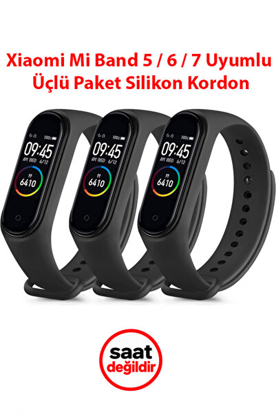 Dexmon Xiaomi Mi Band 5 / 6 / 7 Uyumlu Üçlü Paket Silikon Kordon Kayış Akıllı...