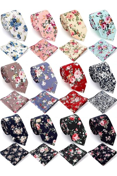 Handepo 12 Sets Flower Ties for Men Pocket Squares for Men, 2.4 Inch Floral T...