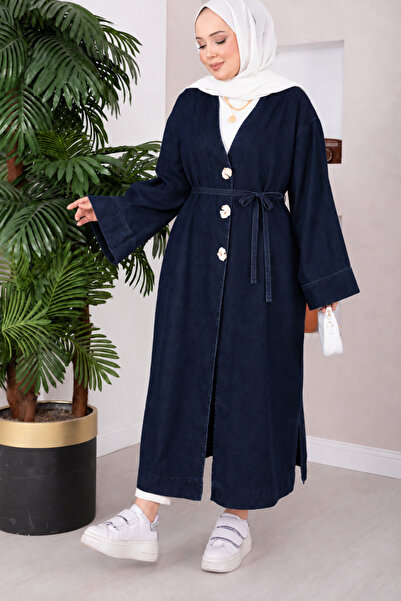 EBRUTESETTÜR Broșă cu nasturi, detaliată, din denim, kimono, bleumarin