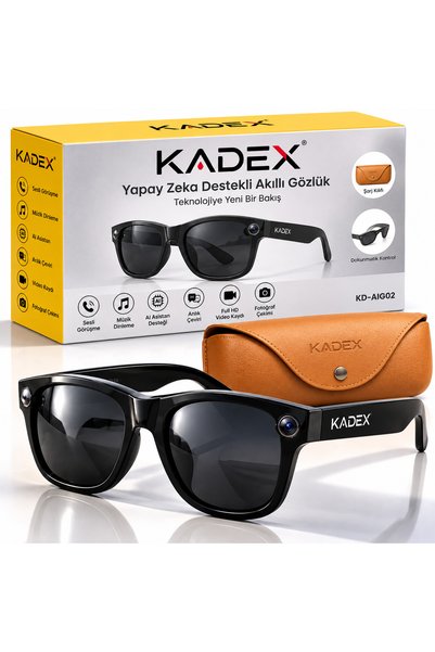 kadex Yapay Zeka Destekli Akıllı Gözlük – Kameralı Full HD Video ve Fotoğraf Çekimi, Bluetooth, Sesli Görüşme, Müzik, AI Asistan ve Anlık Çeviri – Şarj Kılıflı