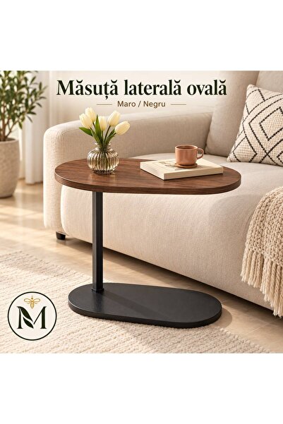 Generic Brand Asuță laterală ovală, cu aspect de lemn – Maro / Negru