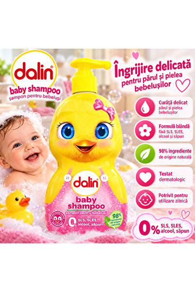 Dalin Șampon pentru bebeluși Baby Shampoo Roz, cu pompiță, 98% ingrediente de...