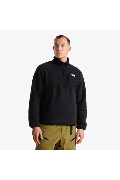 THE NORTH FACE Yumiori Off-Peak 1/2 سترة رجالية من الصوف الأسود مع سحاب أمامي