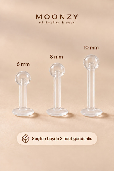 moonzy - minimalist & cozy Bioplast Labret Piercing 3 Adet – Şeffaf Vidalı Mi...