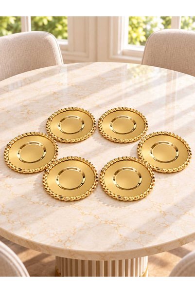6-Piece Metal Plated Gold Tea Plate