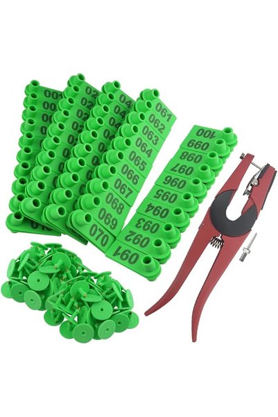 WMYCONGCONG 1-100 Number Plastic Livestock Ear Tag Animal Tag Green and 1 Pcs...