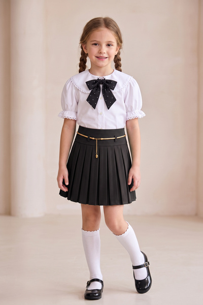 nacar çarşı Kurzärmliges Babykragen-Shirt mit schwarzer Schalbluse und gepunk...
