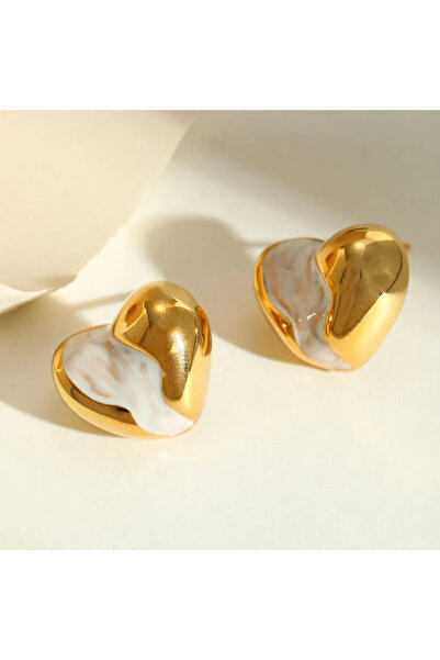Glamorous Style Γυναικεία Χρυσά Σκουλαρίκια Καρδιά Pearl