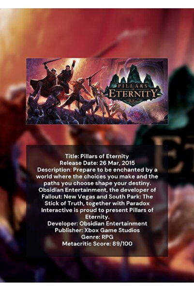 OEM Poster Infografic Pillars of Eternity, Joc RPG Clasic, Carton 250g, A4