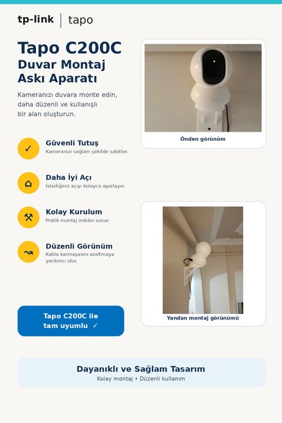 TY Tech TP-Link Tapo C200C Uyumlu Kamera Duvar Montaj Aparatı