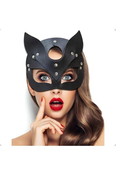 X SPRING Xspring Women's Cat Face Leather Masquerade Mask, Catwoman Theme, Ha...