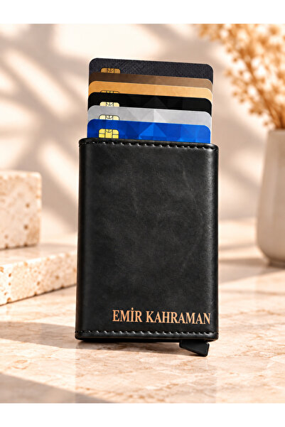 wesscollection Kişiye Özel Yazılı Mekanizmalı Erkek Cüzdan ve Kartlık