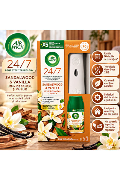 Air Wick Freshmatic Sandalwood & Vanilla – Odorizant de Cameră Automat, Set C...