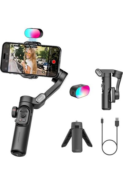 AOCHUAN 3-Axis Gimbal Stabilizer for Smartphone with RGB Fill Light Professio...