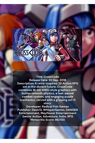 OEM Αφίσα Ινφογραφικό CrossCode, Βιντεοπαιχνίδι RPG, Χαρτόνι 250γρ., Μορφή A4