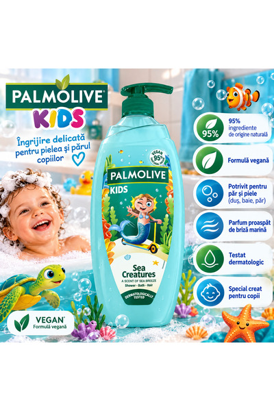 Palmolive Gel de duș și șampon pentru copii Kids Sea Creatures, 3 în 1, pentr...
