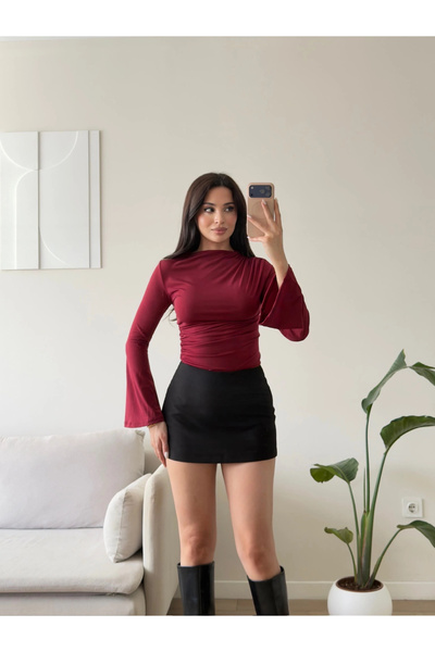 Zoom Butik İspanyol Kol Drapeli Bluz - BORDO