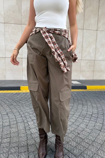 lizge giyim Plaid Garnished Cargo Pants