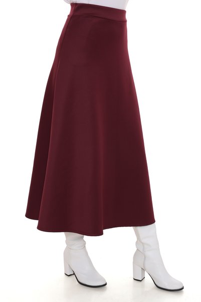 BEMOL GİYİM Scuba Puf Burgundy Hijab Skirt Model
