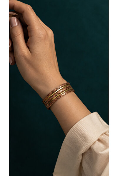Begora Bronze Detailed Embroidered Adjustable Women's Copper Bracelet