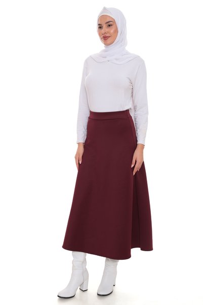 BEMOL GİYİM Scuba Puf Burgundy Hijab Skirt Model