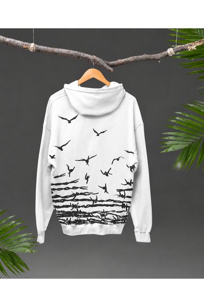 Nulivez Palestine Themed Bird Printed Hooded Oversize Sweatshirt Unisex
