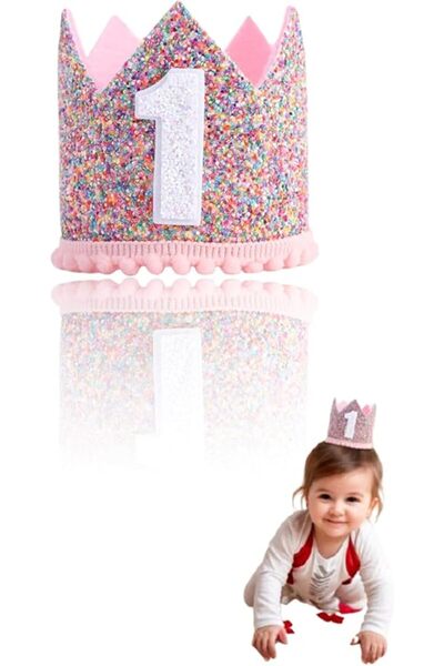 Honwor Rainbow Crown for Kids' 1st Birthday - Glitter Baby Photo Hats, Girls'...