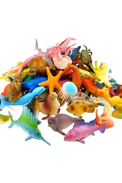 Funcorn Toys مجموعة حيوانات بحرية، 52 قطعة متنوعة من ألعاب الحيوانات البلاستي...