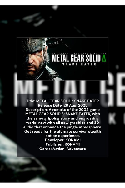 OEM Poster Infografic Metal Gear Solid Delta: Mancatorul de Șerpi, Joc Video,...