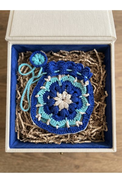 GENCATELİER Handmade Knitted Daisy Flower Motif Drawstring Mini Pouch and Jew...