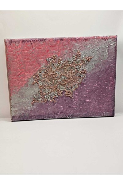 Marc Mixed Media Painting 23x18 cm, Textured Painting with Embroidered Lace A...