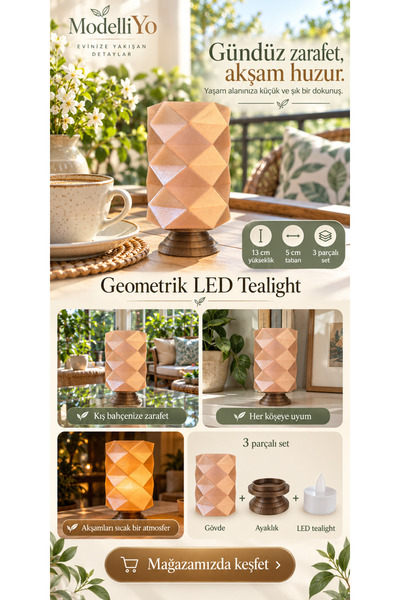 Genel Markalar 3D PLA Özel Baskı Tealight Mumluk – Ev & Balkon Aksesuarı / Bi...