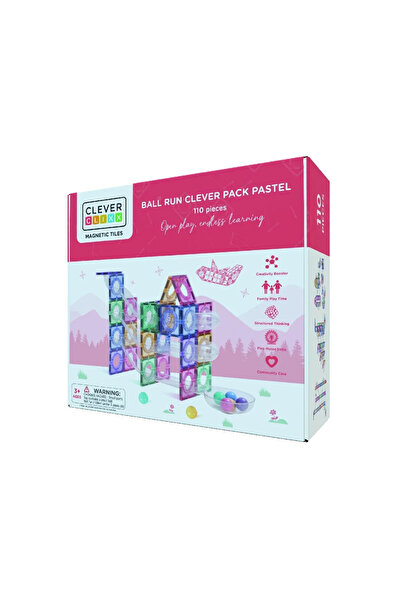 Cleverclixx Joc magnetic Circuit pastel cu bile - 110 Piese,