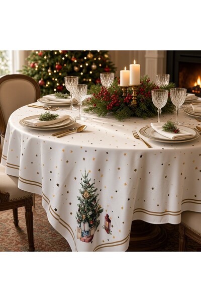 Ornament24 Fata de masa pentru Craciun din material textil, model cu brad imp...