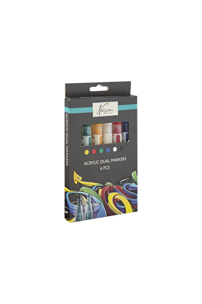 Nassau Set 6 markere acrilice, cu varf dublu, pentru toate suprafetele, Art S...