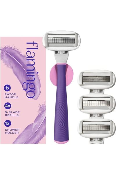 Flamingo Women's 5-Blade Razor Set with Handle and 4 Refill Blades with 5 Bla...