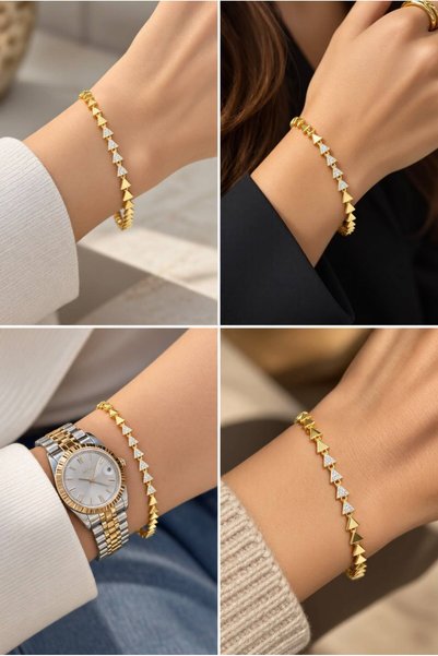 PARTEA Kadın 14K Kaplama Modern Zirkon Taşlı Bileklik 17+2 CM