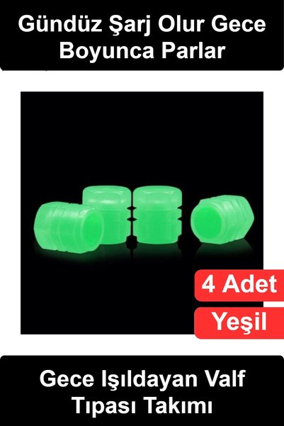Wonara Fosforlu Sibop Kapağı 4'lü Set Karanlıkta Parlayan Yeşil Neon Jant Tek...