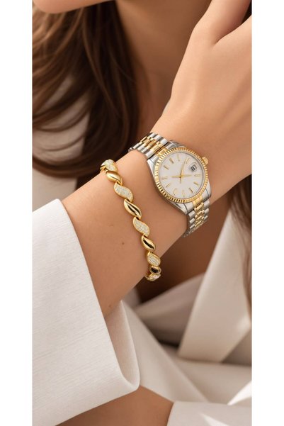 PARTEA Kadın 14K Kaplama Modern Zirkon Taşlı Bileklik 17+2 CM