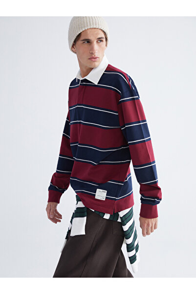 LC Waikiki Nevavm Farkıyla Xside Claret Red 2 Thread Striped Loose & Loose Me...