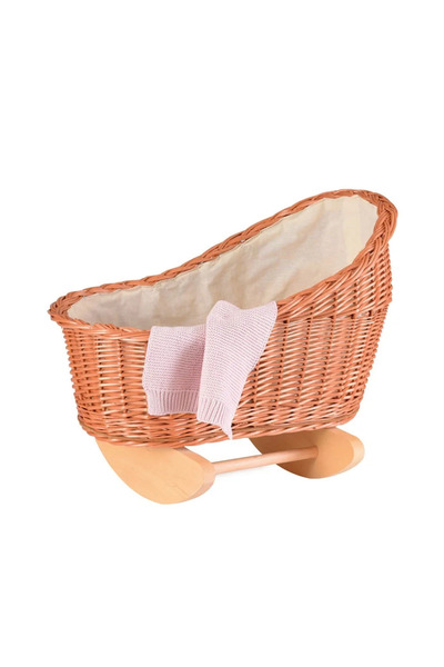 Egmont Toys Leagan din rachita pentru papusi, cu paturica tricotata,