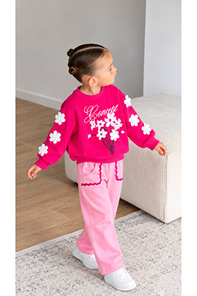 elzo collection Set de bluză și pantaloni pentru fete, cu aplicații florale î...