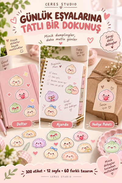 Ceres Studio Çin Mantısı Sticker Seti Kawaii Dekoratif Etiketler
