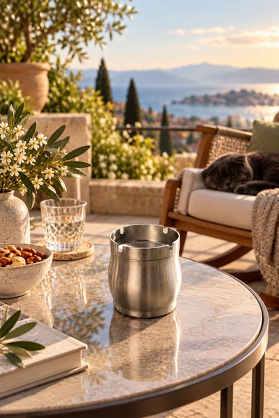 Artemia Home Metal Masaüstü & Araç İçi Küllük, Gümüş Renk Silindir Tasarım Si...