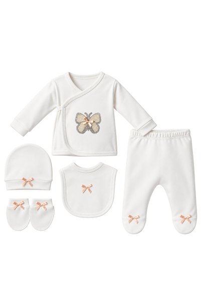chic try unique Newborn Hospital Release 5-Piece Baby Set with Butterfly Embr...