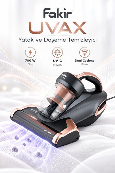 Fakir Yatak ve Döşeme Temizleyici, 700 W Güç, UV-C Işıklı Hijyen, Dual Cyclone Filtreleme, 0,5 L Toz Haznesi, 3 Temizlik Modu, Çift Turbo Fırçalı Koltuk, 5,25 mt güç kablosu