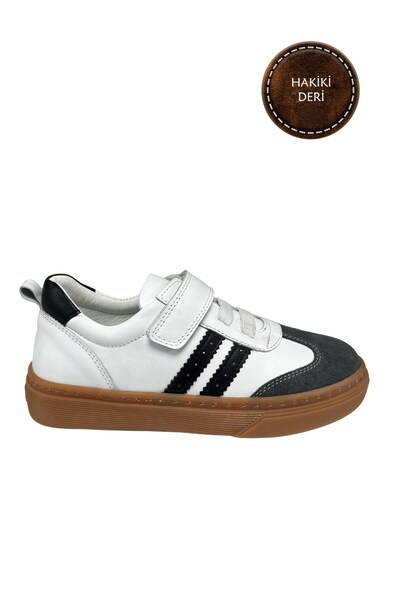 şenler bebe world kids Girls' Casual Shoes – Black-White-Smoked Genuine Leather