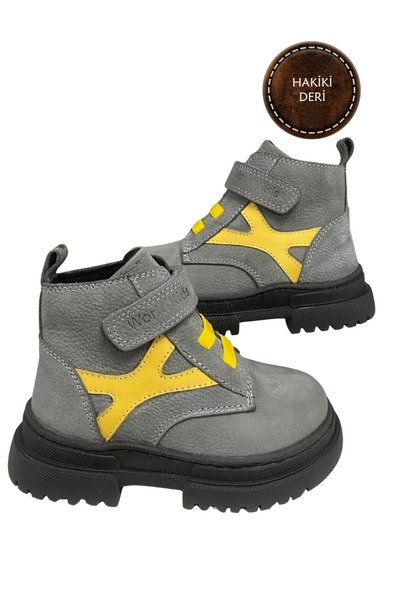 şenler bebe world kids Boys' Boots – Gray Genuine Leather Orthopedic Sole