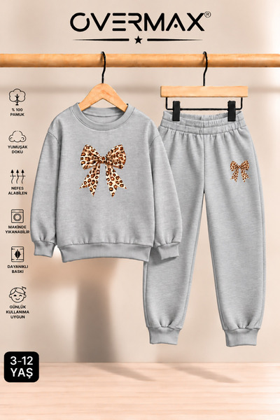OVERMAX Leopard Patterned Ribbon Printed Children's Crew Neck Sweatshirt Trac...